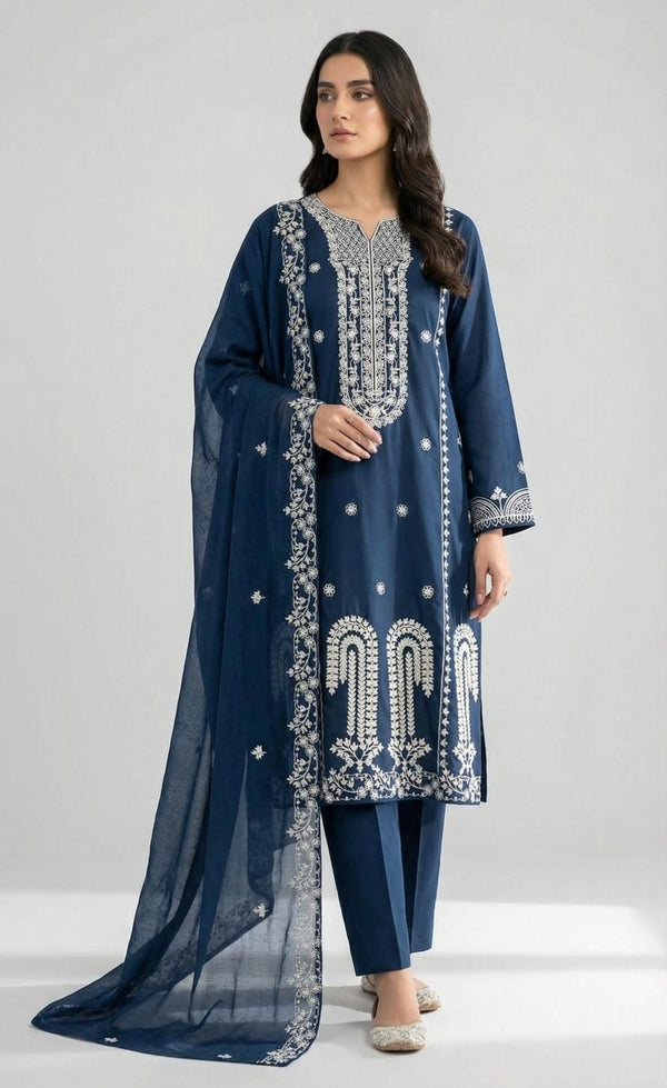 FAIRY CLOTHES-3PC EMBROIDED LAWN DRESS WITH EMBROIDED CHIFFON DUPATTA- FCO-45