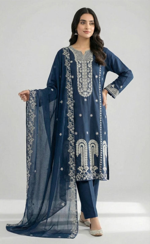 FAIRY CLOTHES-3PC EMBROIDED LAWN DRESS WITH EMBROIDED CHIFFON DUPATTA- FCO-45