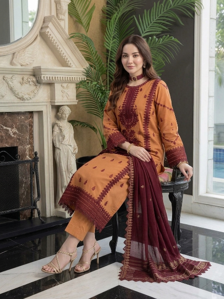 ASIM JOFA- 3PC LAWN EMBROIDERED SHIRT WITH LAWN EMBROIDERED DUPPATA AND TROUSER- FPW-93