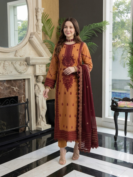 ASIM JOFA- 3PC LAWN EMBROIDERED SHIRT WITH LAWN EMBROIDERED DUPPATA AND TROUSER- FPW-93