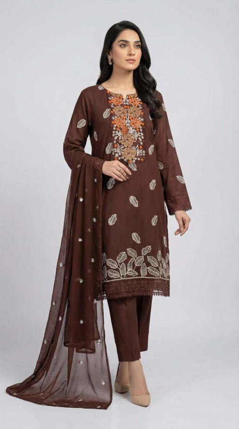 FAIRY CLOTHES-3PC EMBROIDED LAWN DRESS WITH EMBROIDED CHIFFON DUPATTA- FCO-50