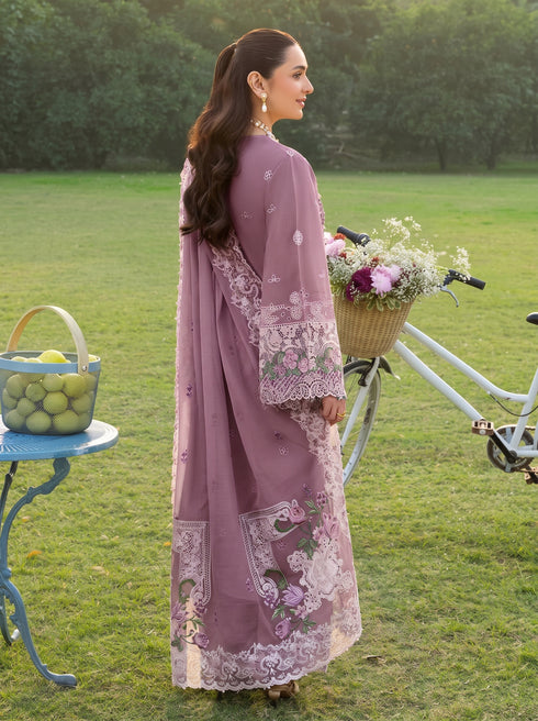 ELAF -EMBROIDED CUTWORK LAWN DRESS WITH COTTON NET EMBROIDED DUPATTA FN-128 PURPLE
