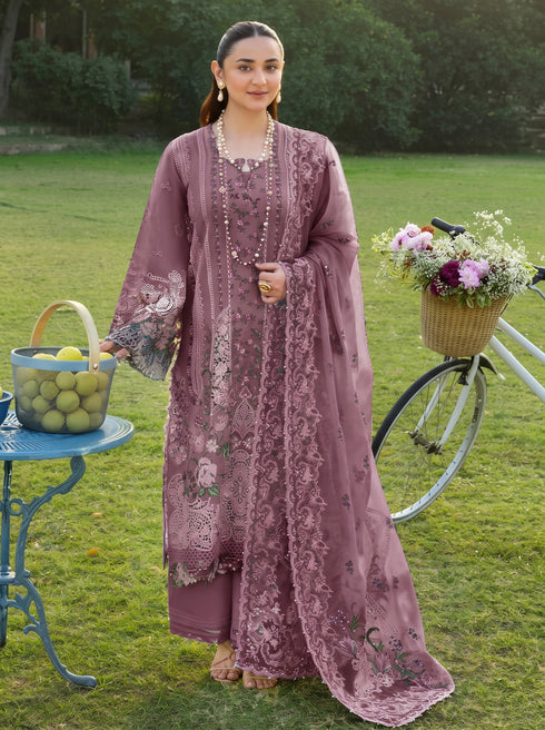 ELAF -EMBROIDED CUTWORK LAWN DRESS WITH COTTON NET EMBROIDED DUPATTA FN-128 PURPLE