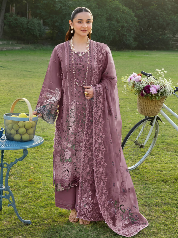 ELAF -EMBROIDED CUTWORK LAWN DRESS WITH COTTON NET EMBROIDED DUPATTA FN-128 PURPLE