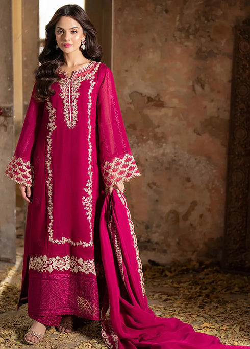 HUSSAIN REHAR-3PC DHANAK EMBROIDRED SHIRT WITH WOOL PRINT SHAWL AND TROUSER- FW-57