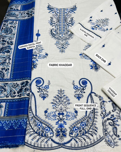 MARIA.B -3PC EMBROIDERED DHANAK DRESS WITH PASHMINA WOOL SHAWL- FW-52