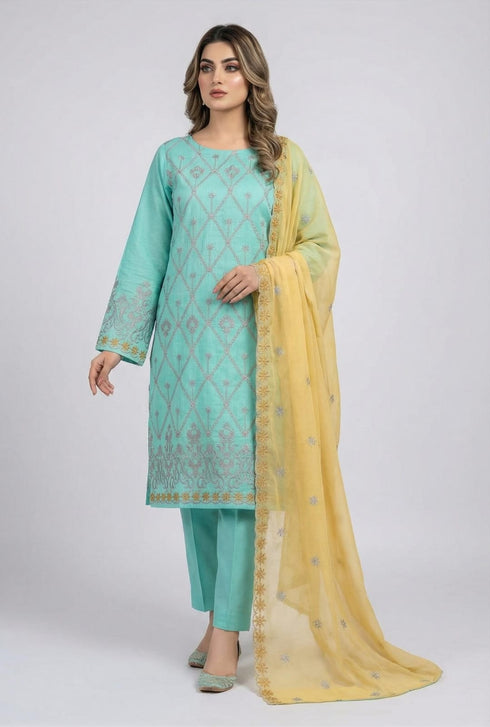 FAIRY CLOTHES-3PC EMBROIDED LAWN DRESS WITH EMBROIDED CHIFFON DUPATTA- FCO-51
