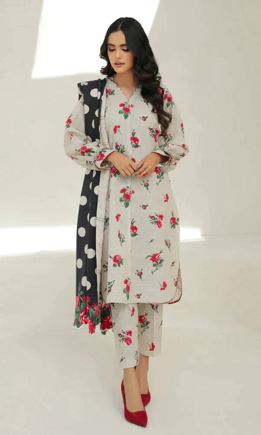 BAROQUE -3PC PRINTED LAWN DRESS WITH SILK DUPATTA- FP-19