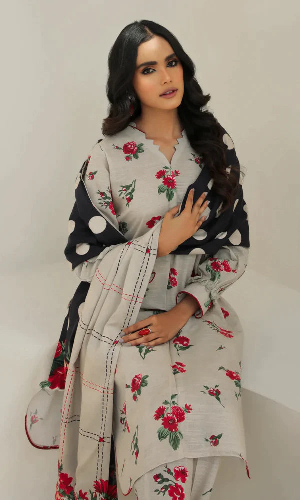 BAROQUE -3PC PRINTED LAWN DRESS WITH SILK DUPATTA- FP-19