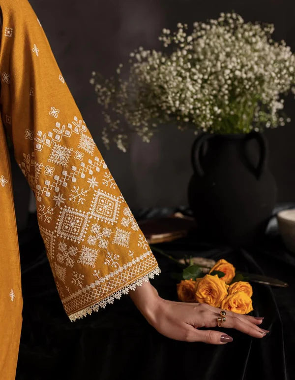 BAREEZE -2PC EMROIDERED DHANAK DRESS WITH DYED DHANAK TROUSER - FW-22