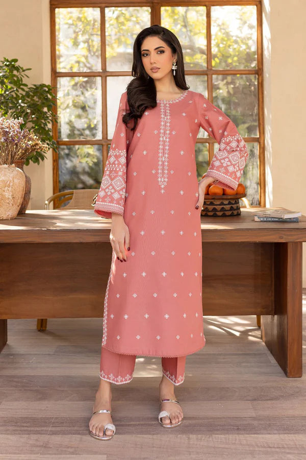 ALKARAM- 2PC DHANAK EMBROIDERED SHIRT WITH DYED DHANAK TROUSER- FCW-04