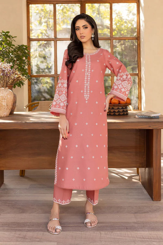 ALKARAM- 2PC DHANAK EMBROIDERED SHIRT WITH DYED DHANAK TROUSER- FCW-04