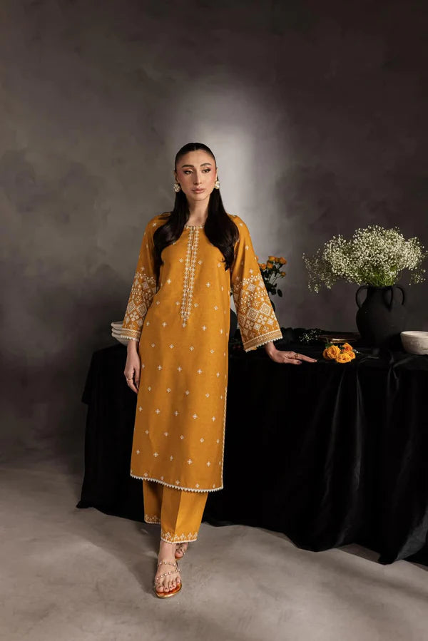 BAREEZE -2PC EMROIDERED DHANAK DRESS WITH DYED DHANAK TROUSER - FW-22