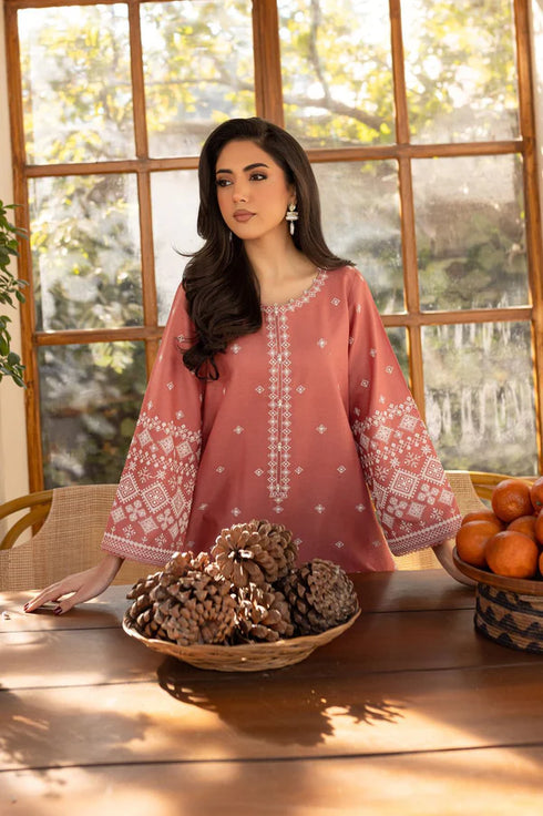 ALKARAM- 2PC DHANAK EMBROIDERED SHIRT WITH DYED DHANAK TROUSER- FCW-04
