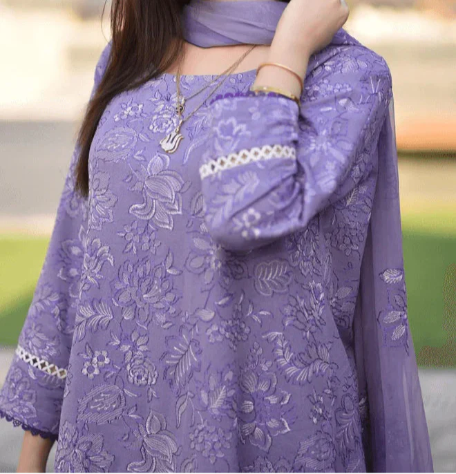 BAREEZE- 3PC EMBROIDERED DHANAK DRESS WITH EMBROIDERED DHANAK WOOL SHAWL- FW-145
