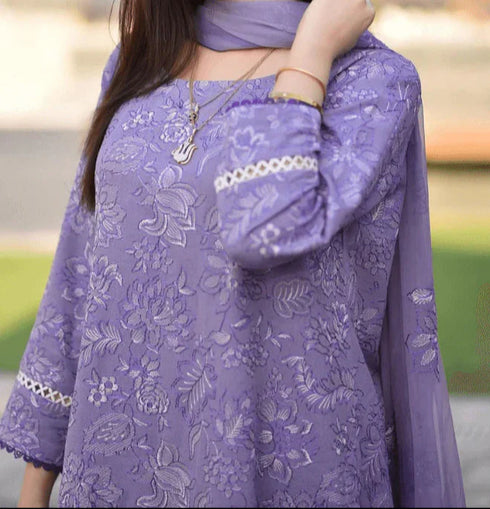 BAREEZE- 3PC EMBROIDERED DHANAK DRESS WITH EMBROIDERED DHANAK WOOL SHAWL- FW-145