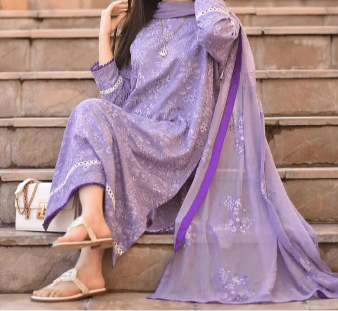 BAREEZE- 3PC EMBROIDERED DHANAK DRESS WITH EMBROIDERED DHANAK WOOL SHAWL- FW-145