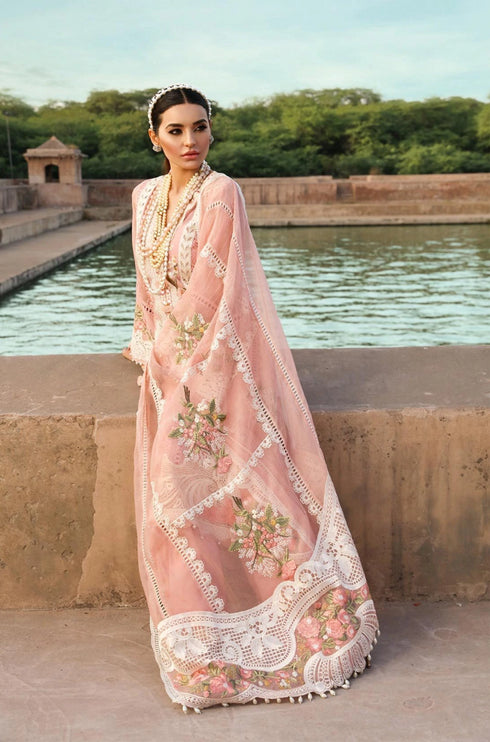 CRIMSOM - 3PC LAWN EMBROIDERED CHIKANKARI SHIRT WITH EMBROIDERED ORGANZA DUPATTA - FCO-32