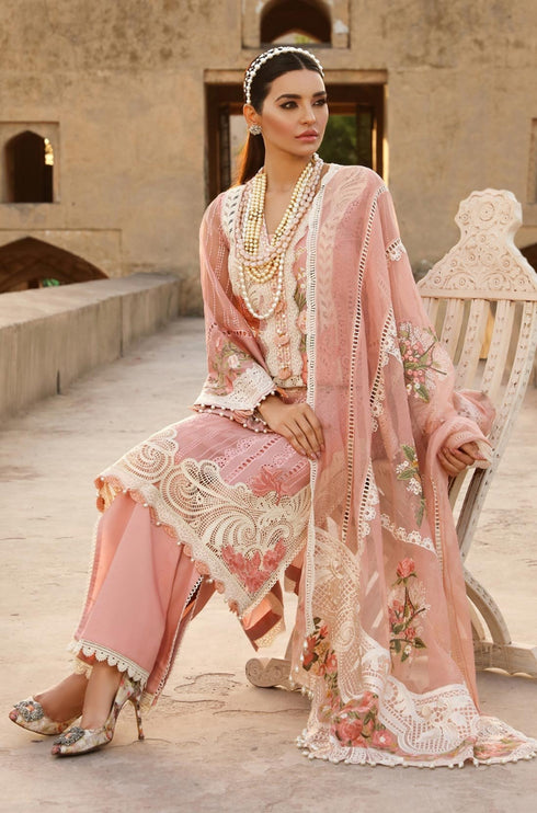 CRIMSOM - 3PC LAWN EMBROIDERED CHIKANKARI SHIRT WITH EMBROIDERED ORGANZA DUPATTA - FCO-32