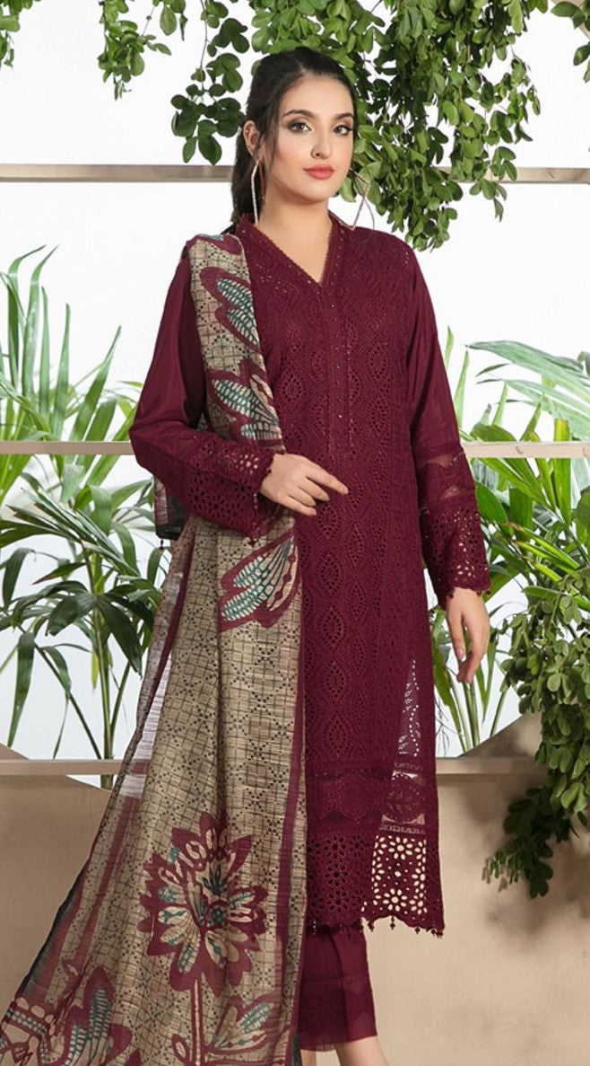 CHARIZMA - 3PC LAWN EMBROIDERED SHIRT WITH ORGANZA SEQUENCE DIGITAL PRINTED DUPATTA - FCO-31