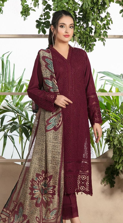 CHARIZMA - 3PC LAWN EMBROIDERED SHIRT WITH ORGANZA SEQUENCE DIGITAL PRINTED DUPATTA - FCO-31