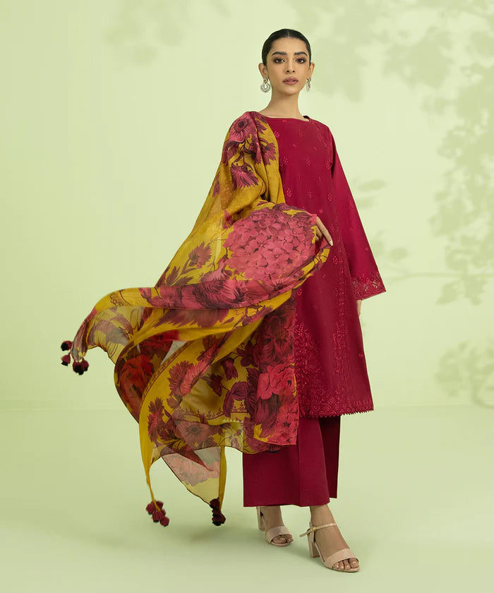 BAREEZE -3PC EMBROIDERED DHANAK DRESS WITH WOOL SHAWL- FW-31