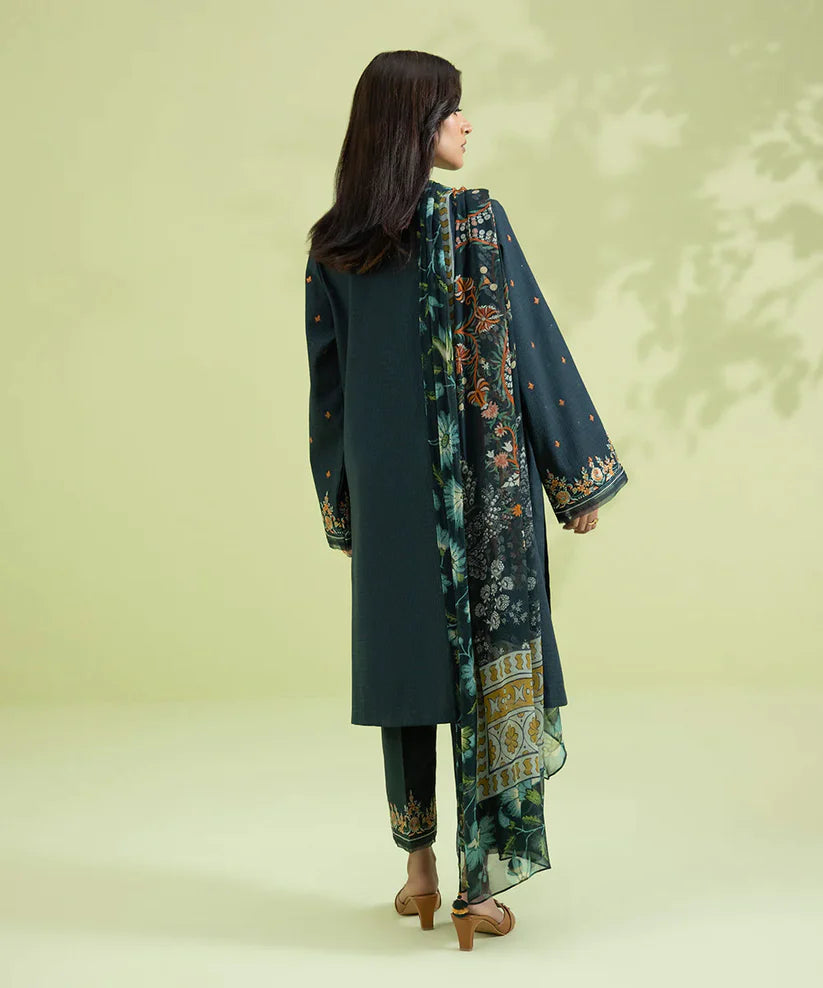 SAPPHIRE -3PC EMBROIDERED DHANAK DRESS WITH PURE SILK WOOL SHAWL- FW-109