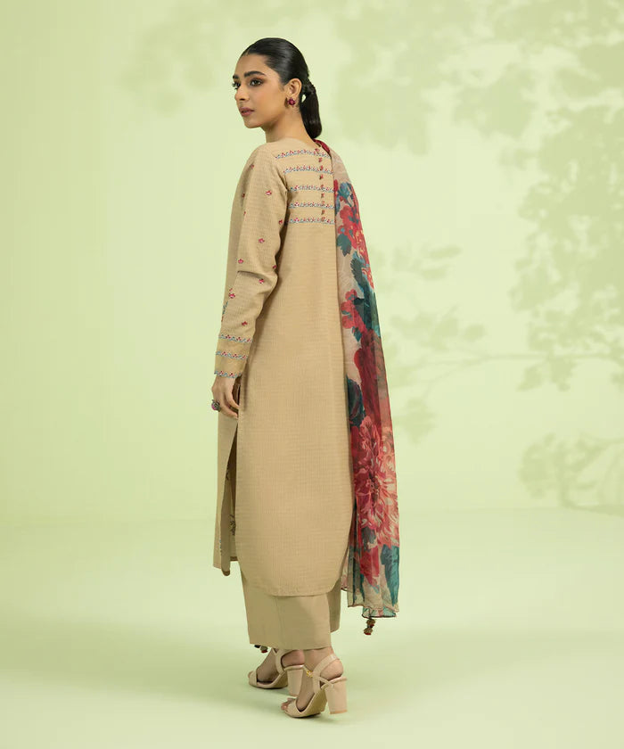 SAPPHIRE -3PC EMBROIDDERED DHANAK DRESS WITH PRINTED WOOL SHAWL- FW-29