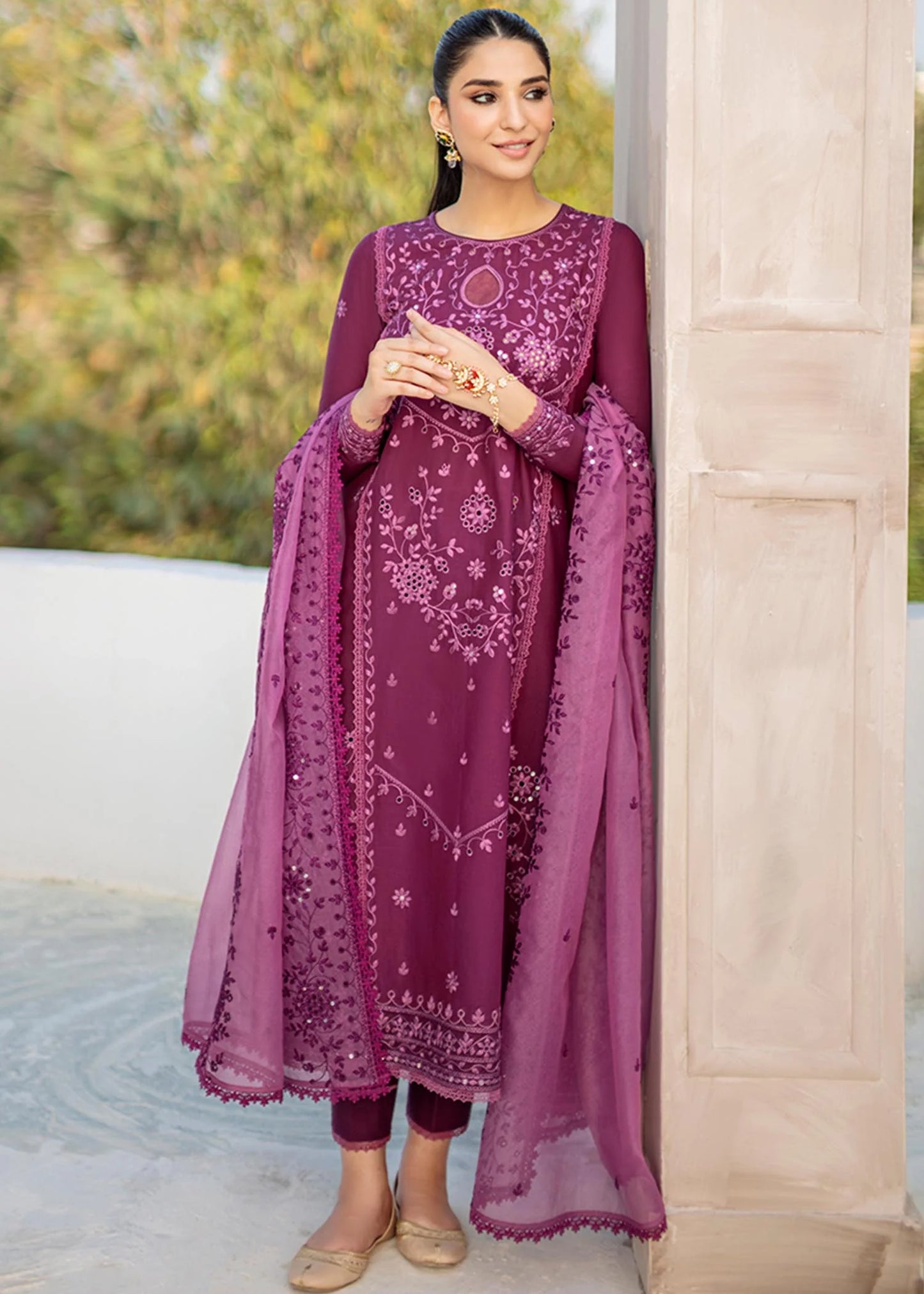 CROSS STITCH -3PC EMBROIDED LAWN DRESS WITH EMBROIDED ORGANZA DUPATTA- FCO-294