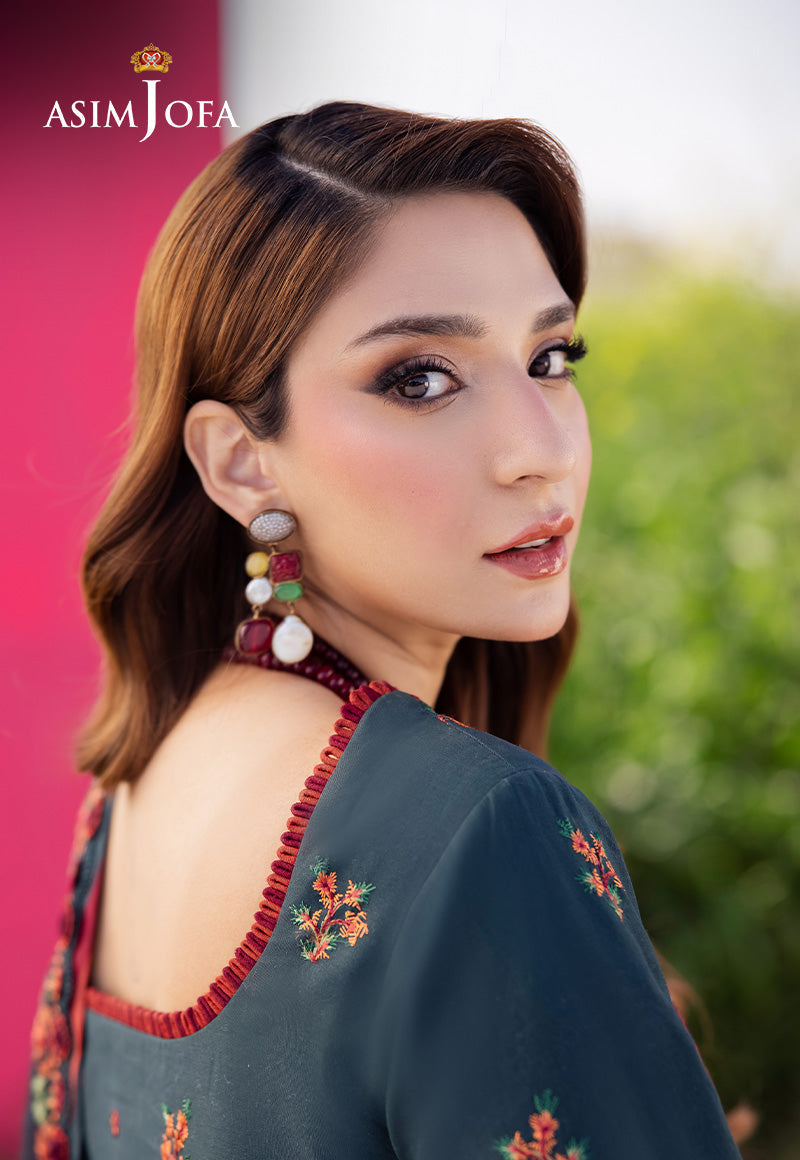 ASIM JOFA-3PC DHANAK EMBROIDERED SHIRT WITH DHANAK EMBROIDERED SHAWL AND TROUSER -FW-1