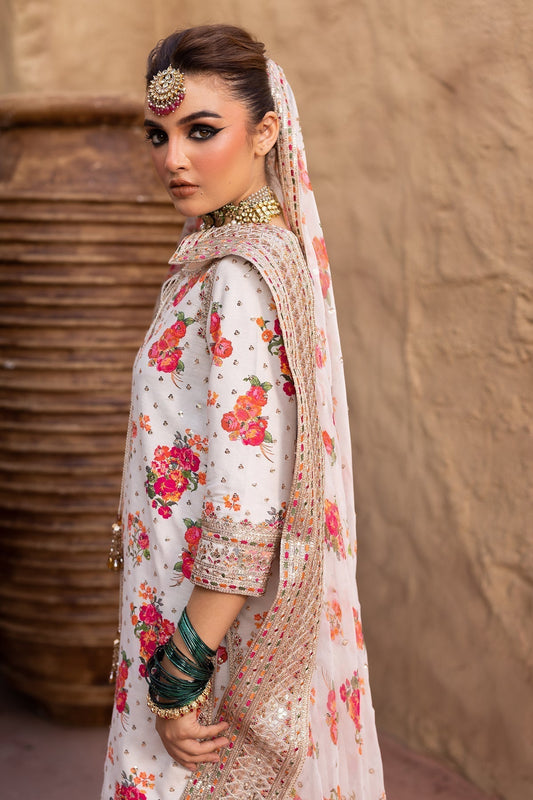 CHARIZMA-3PC SHAMOZE SILK PRINTED EMB SHIRT WITH SOFT SILK PRINTED EMB DUPATTA & EMB TROUSER FS-1