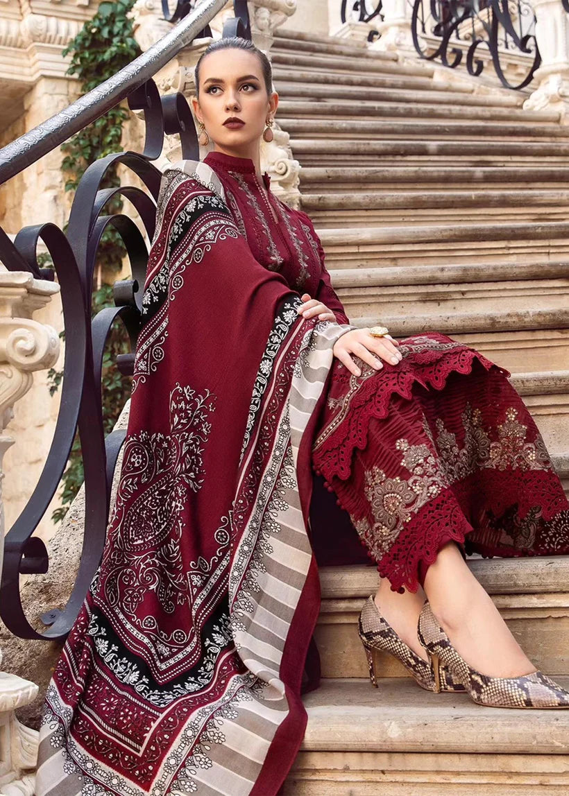 MARIA.B -3PC EMBROIDERED DHANAK DRESS WITH DHANAK WOOL SHAWL- FW-140