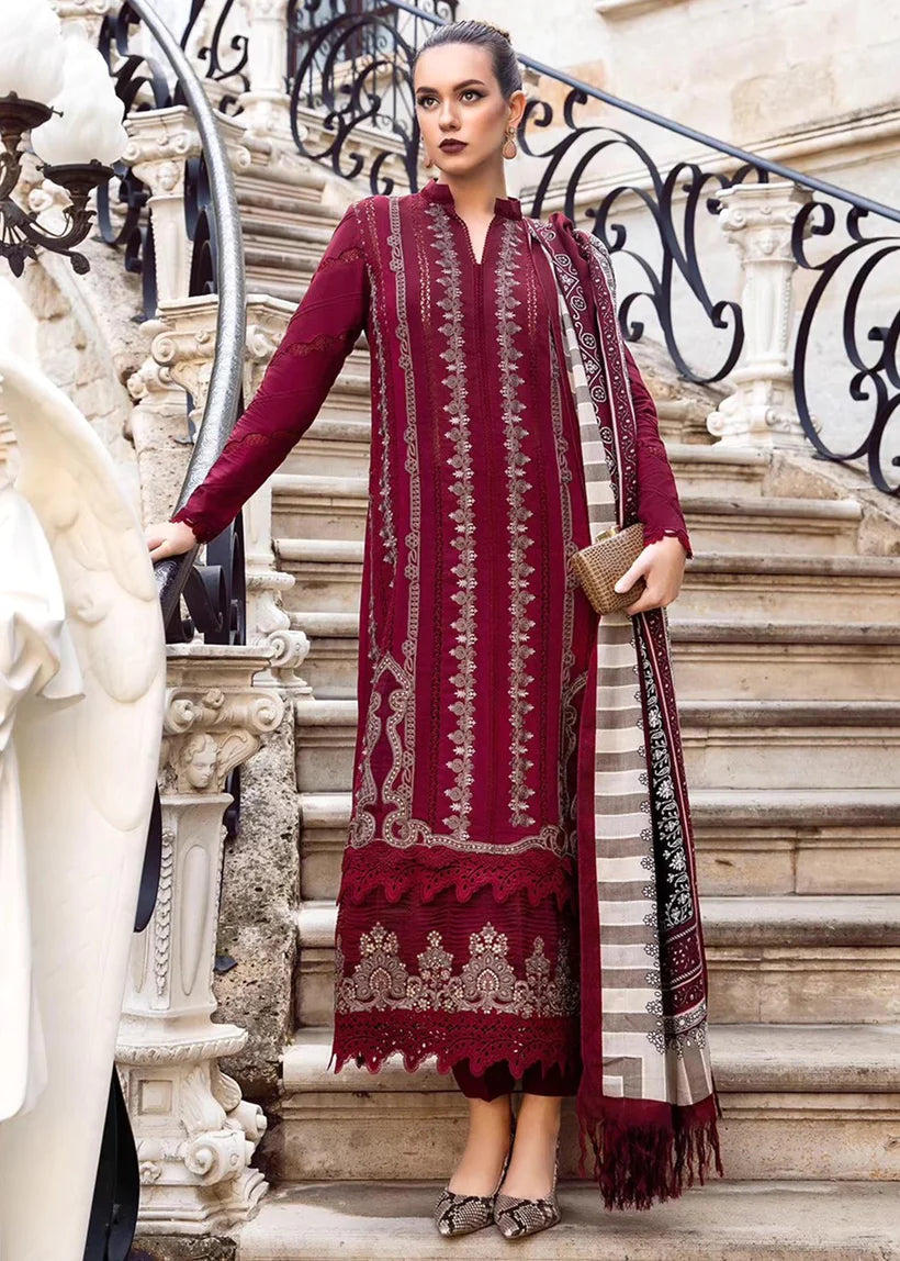 MARIA.B -3PC EMBROIDERED DHANAK DRESS WITH DHANAK WOOL SHAWL- FW-140