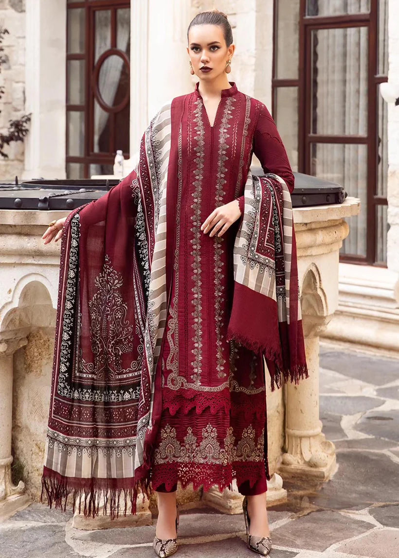 MARIA.B -3PC EMBROIDERED DHANAK DRESS WITH DHANAK WOOL SHAWL- FW-140