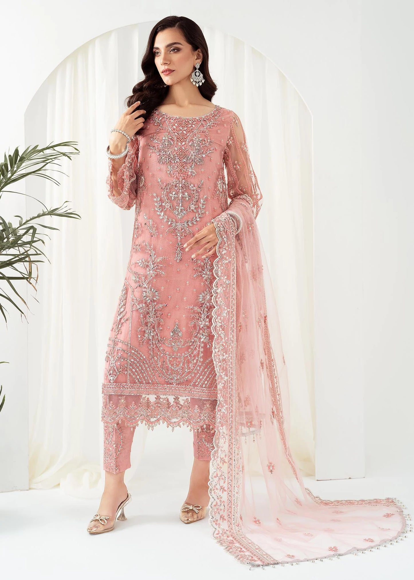 HEER -3PC FULLY EMBROIDERED FANCY NET DRESS WITH HEAVY EMBROIDERED NET DUPATTA- FPW-24