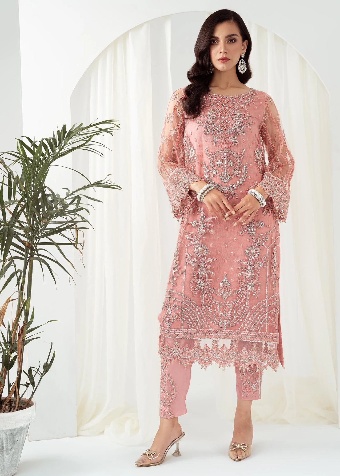 HEER -3PC FULLY EMBROIDERED FANCY NET DRESS WITH HEAVY EMBROIDERED NET DUPATTA- FPW-24