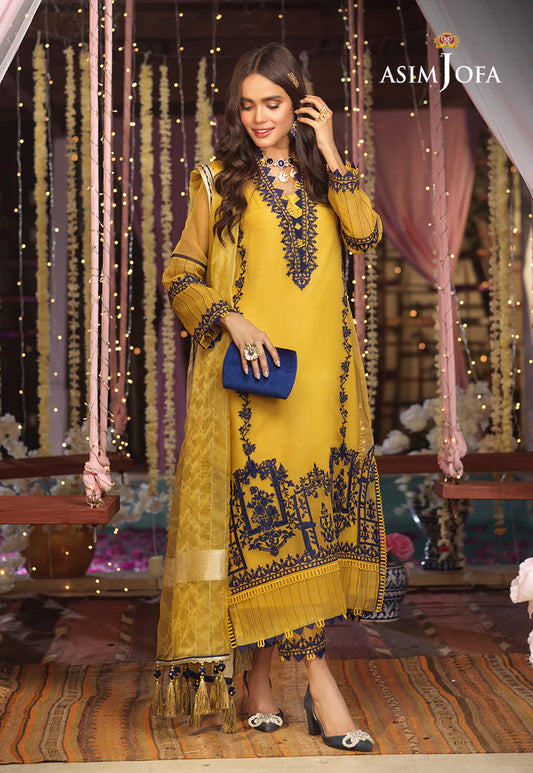 ASIM JOFA -3PC EMBROIDED LAWN DRESS WITH EMBROIDED CHIFFON DUPATTA- EL-09