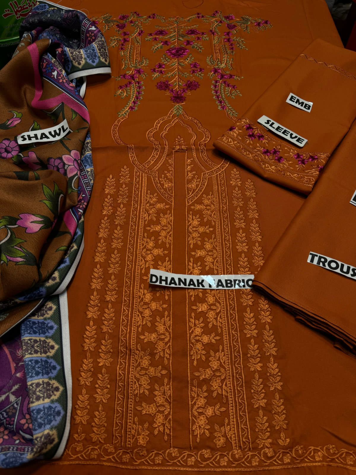 MARIA.B -3PC EMBROIDERED DHANAK DRESS WITH DHANAK WOOL SHAWL- FW-114