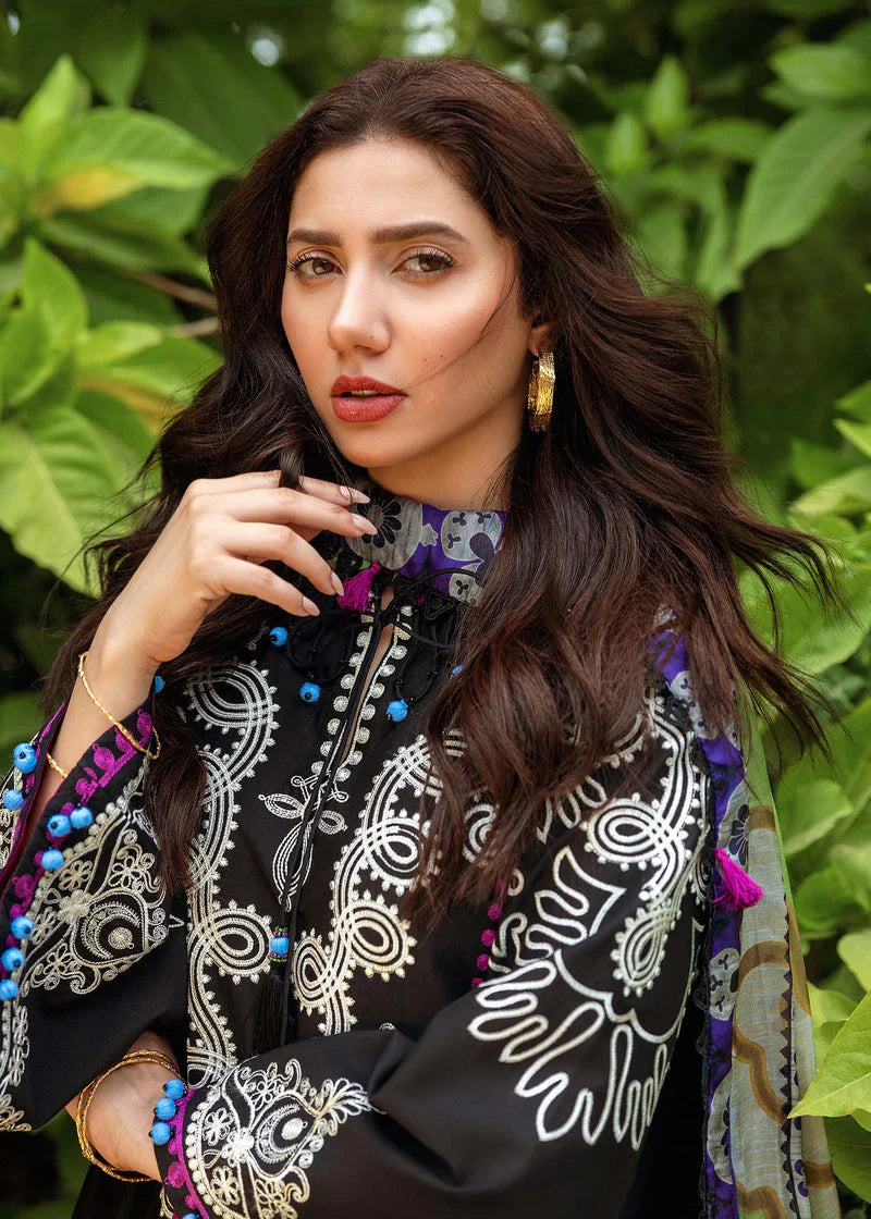 SIRAA BY SADAF-3PC DHANAK EMBROIDERED SHIRT WITH WOOL PRINTED SHAWL AND TROUSER- FW-09