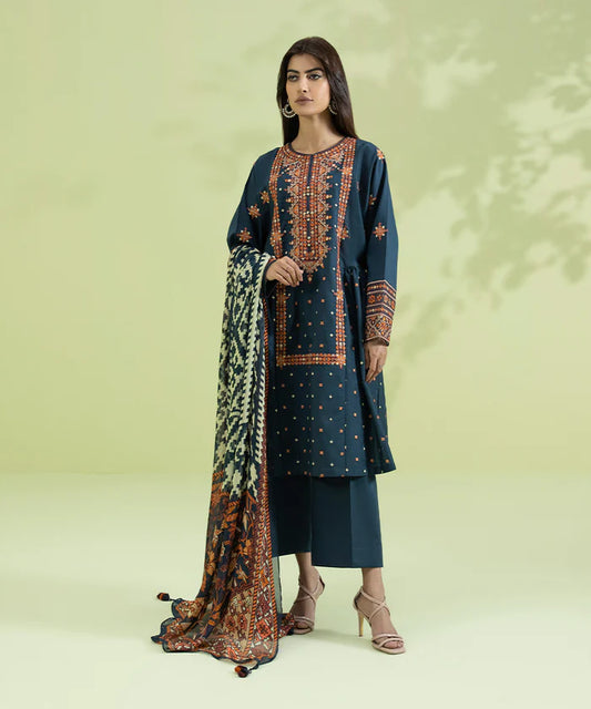 SAPPHIRE -3PC EMBROIDERED DHANAK DRESS WITH WOOL SHAWL- FW-38