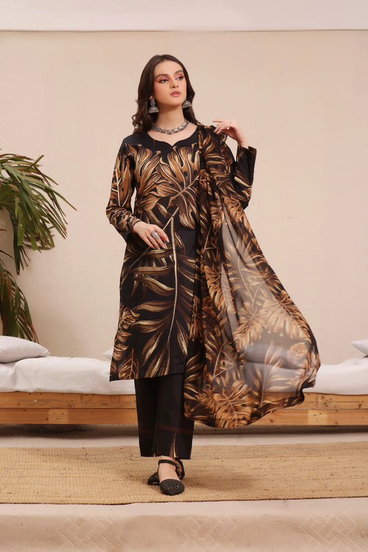 FEATHERS -3PC PRINTED LAWN DRESS WITH SILK DUPATTA- FCP-41