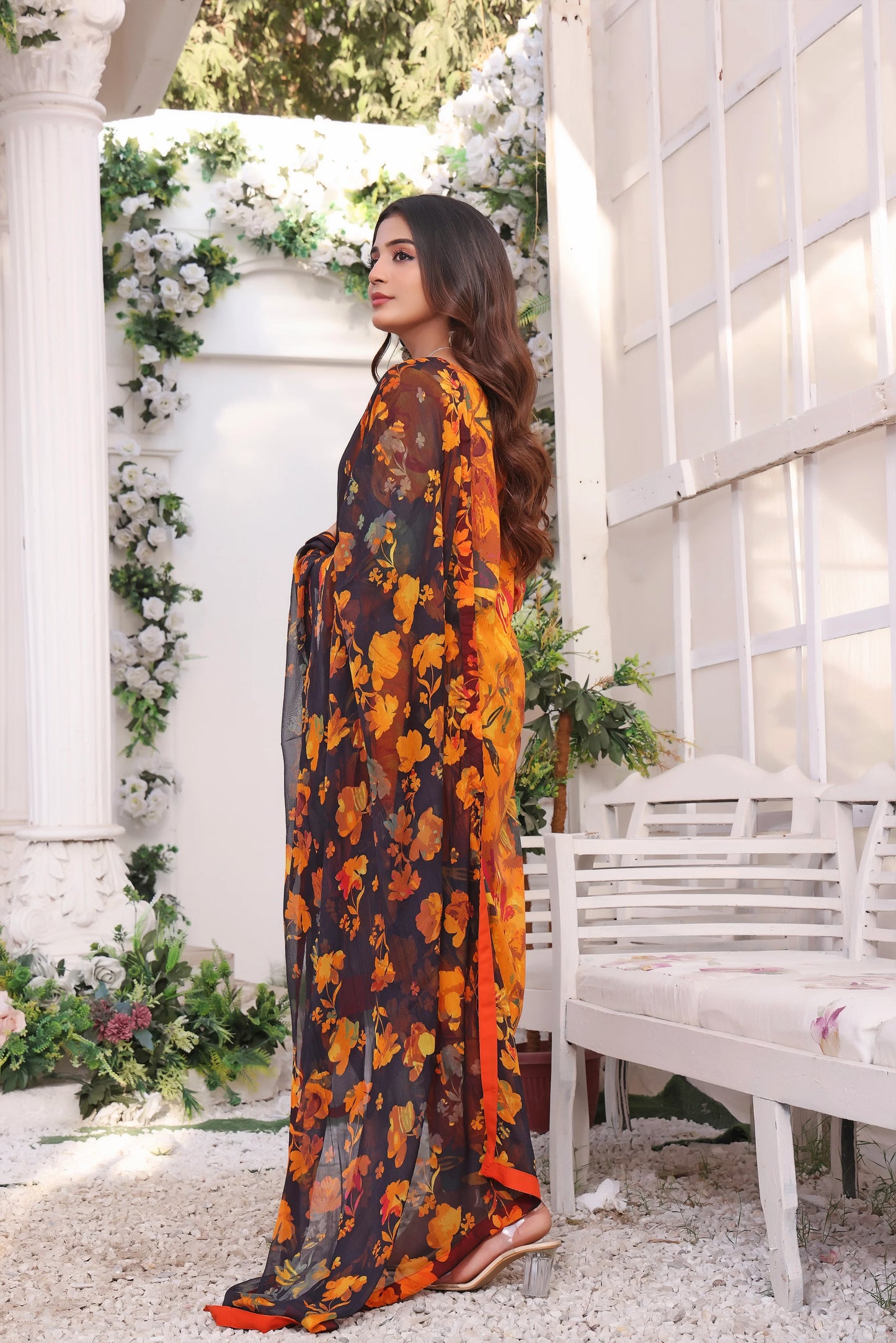 MAHAM -3PC PRINTED LAWN DRESS WITH SILK DUPATTA- FCP-40