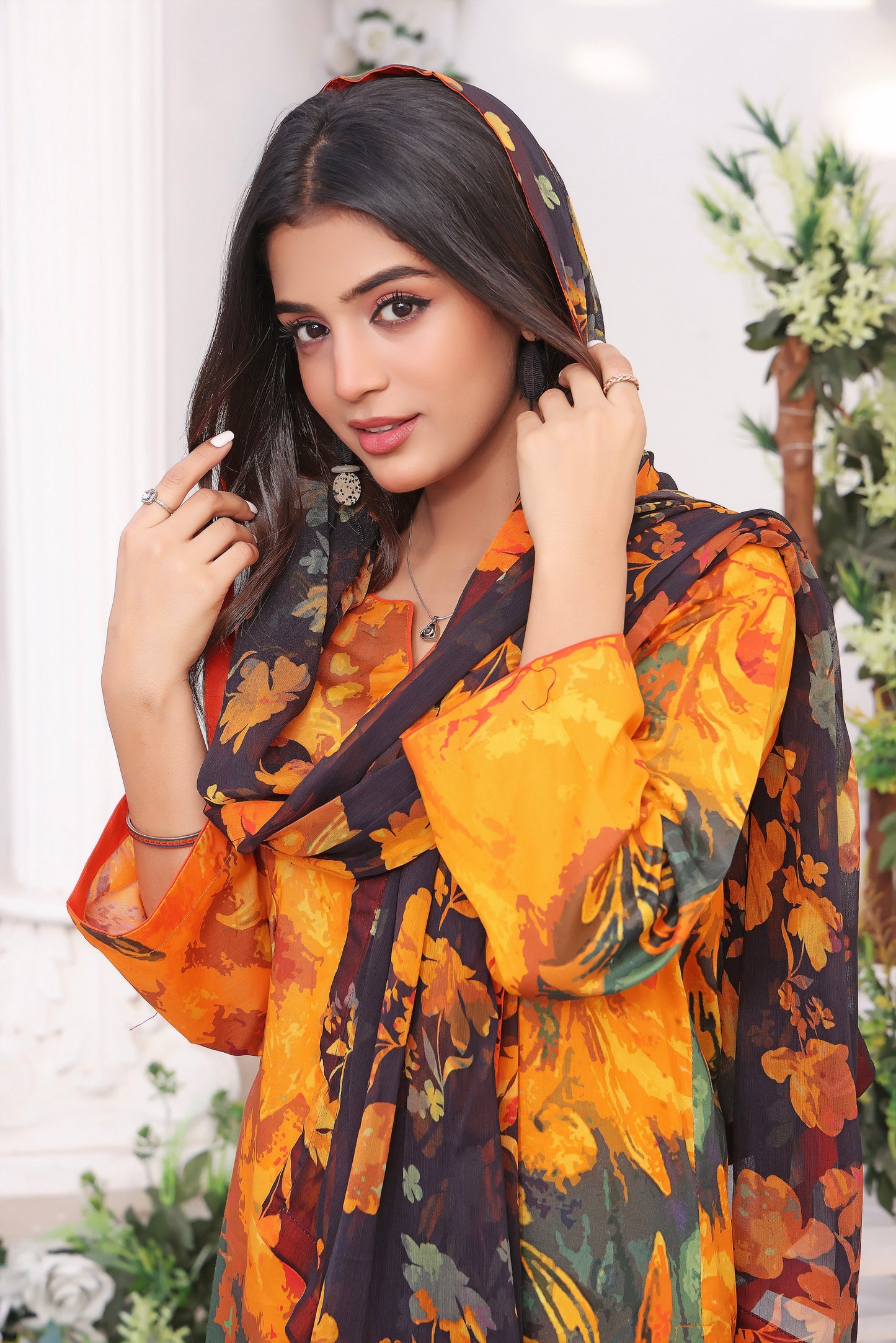 MAHAM -3PC PRINTED LAWN DRESS WITH SILK DUPATTA- FCP-40