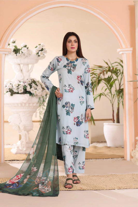 FEATHERS -3PC PRINTED LAWN DRESS WITH SILK DUPATTA- FCP-51