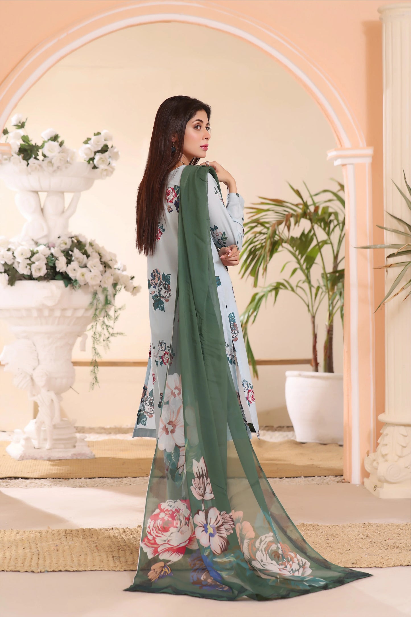 FEATHERS -3PC PRINTED LAWN DRESS WITH SILK DUPATTA- FCP-51