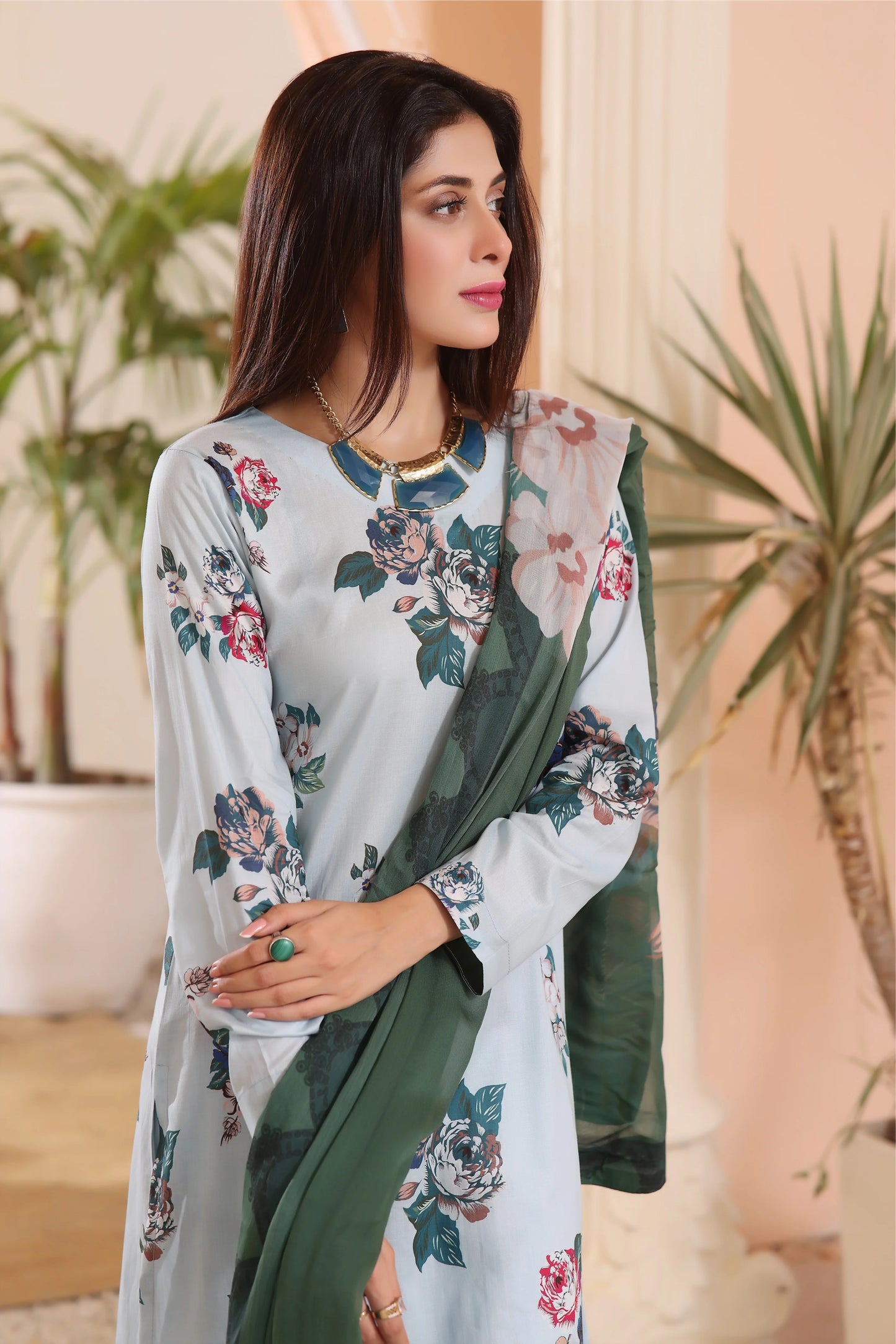 FEATHERS -3PC PRINTED LAWN DRESS WITH SILK DUPATTA- FCP-51