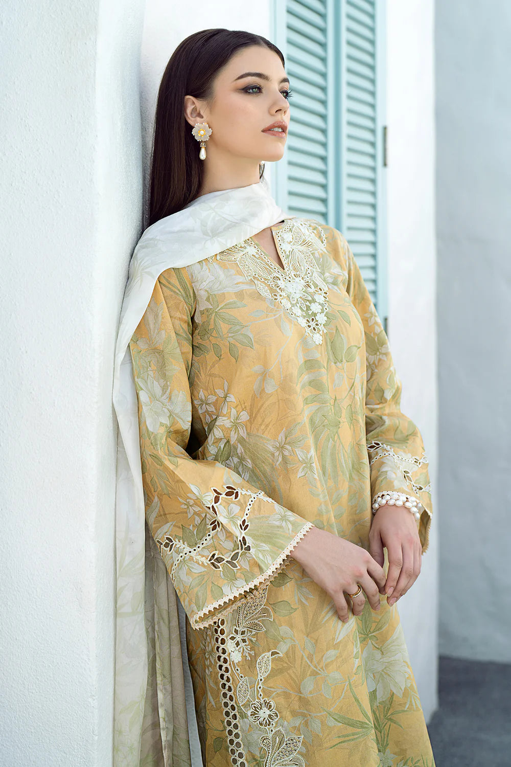 BAROQUE-3PC EMBROIDERED LAWN DRESS WITH PRINTED CHIFFON DUPATTA- FN-160