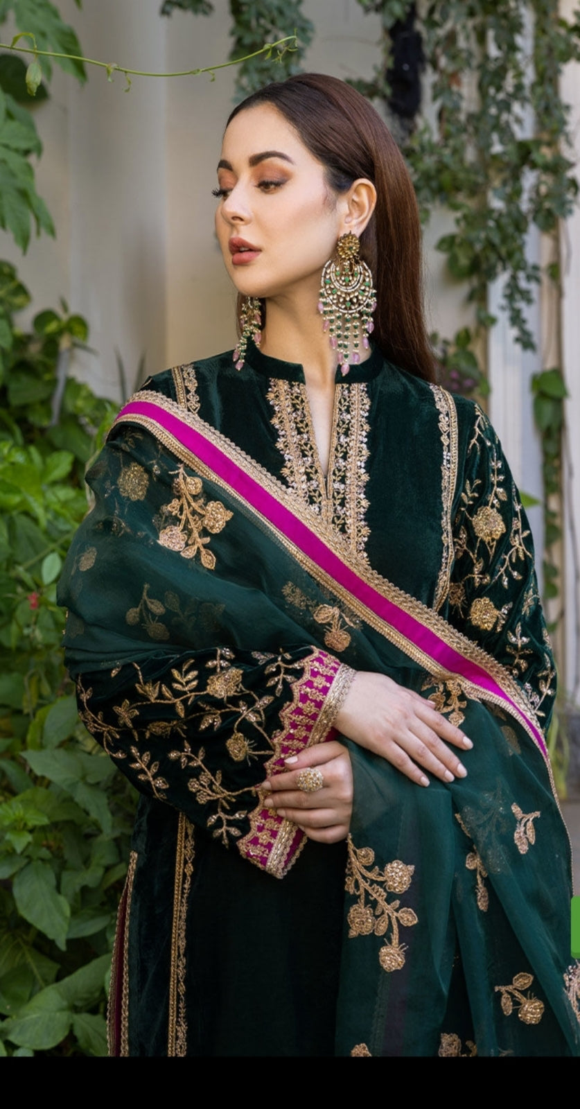 ZAINAB CHOTHANI -EMBROIDED FANCY VELVET DRESS WITH HEAVY EMBROIDED ORGANZA DUPATTA 4 SIDE LACE STITCH ON SILK- FPW-03