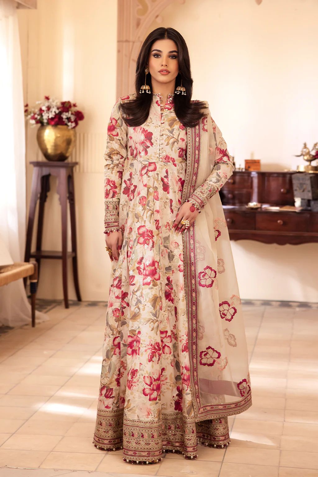 IZNIK-3PC FULLY FANCY EMBROIDERED CHIFFON DRESS WITH EMBROIDERED ORGANZA DUPATTA- FPW-122