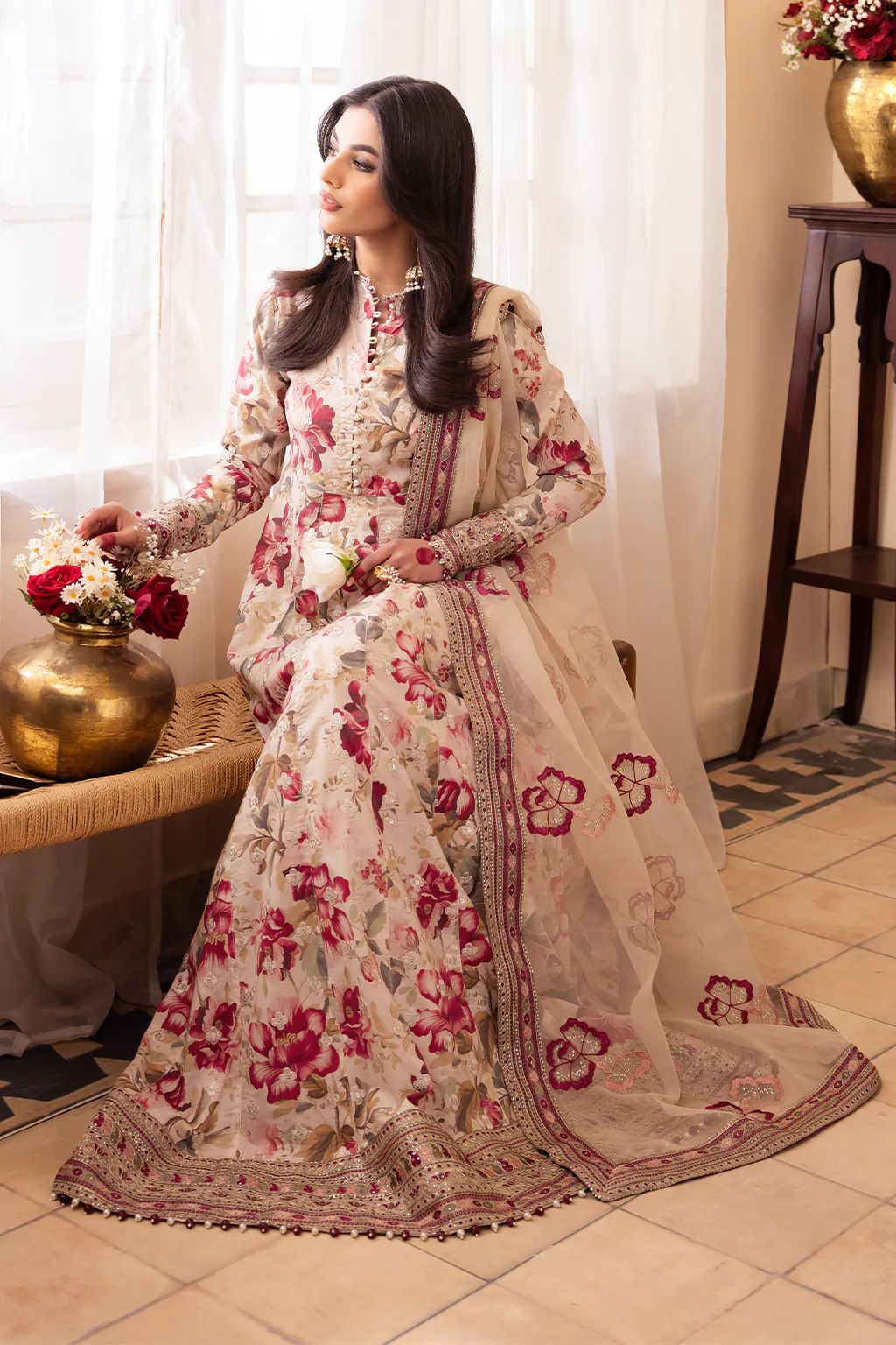 IZNIK-3PC FULLY FANCY EMBROIDERED CHIFFON DRESS WITH EMBROIDERED ORGANZA DUPATTA- FPW-122